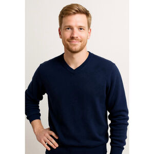Mens J.CREW Navy V-Neck Sweater Med Cashmere Blend Quiet Luxury Normcore Classic